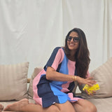 Audrey blue and pink striped dress by Poppy & Co featuring a chic stripe pattern, lightweight fabric, and a comfortable, stylish fit.