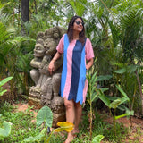 Audrey blue and pink striped dress by Poppy & Co featuring a chic stripe pattern, lightweight fabric, and a comfortable, stylish fit.