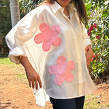 Bloom White and Pink Flower Floral Motif Shirt