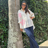 Bloom White and Pink Flower Floral Motif Shirt