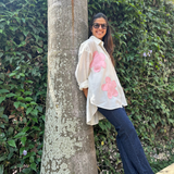 Bloom White and Pink Flower Floral Motif Shirt