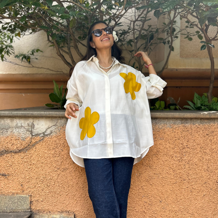 Bloom White and Yellow Floral Motif Shirt