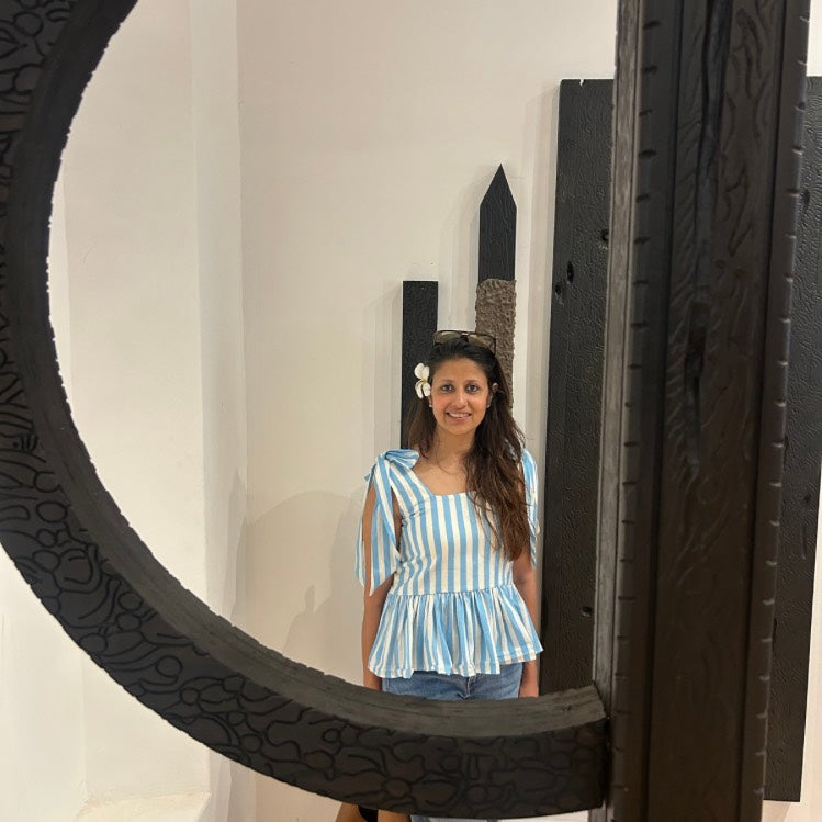 The Picnic Peplum: Blue & White Stripe Bow Top