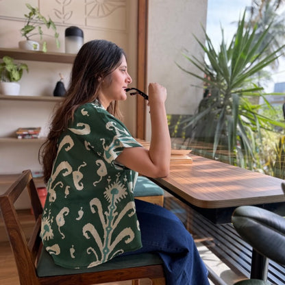 Coco Deep Green Ikat Print Soft Lin'en Shirt