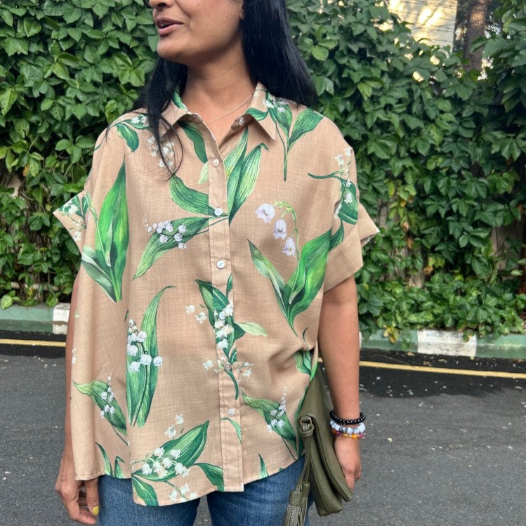Coco Lilly Of The Valley Print Soft Lin'en Shirt