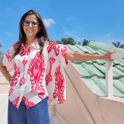 Coco Pink & White Ikat Soft Lin'en Shirt