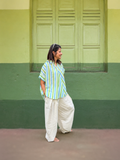 Coco Stripe Shirt in Green & Blue | Women's Oversized Cotton Shirt | Poppy & Co