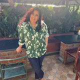 Dark green ikat oversized linen shirt for women – relaxed fit