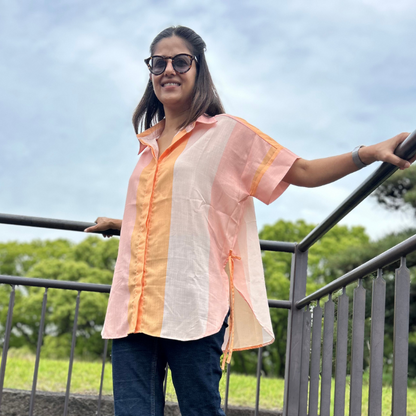 Brookie Peach Stripes Soft Lin'en Shirt