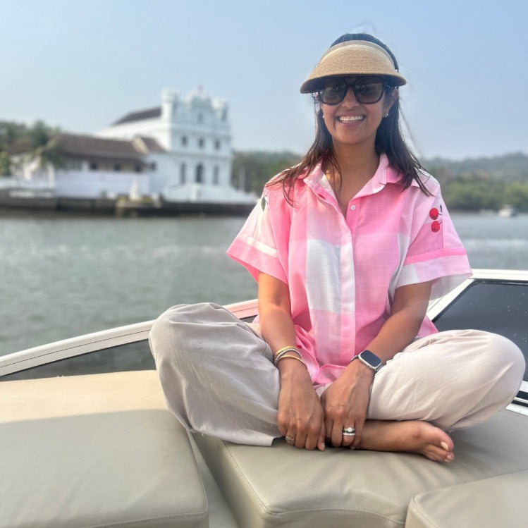 Pink Gingham Brookie Shirt with Cherry Embroidery | Poppy & Co