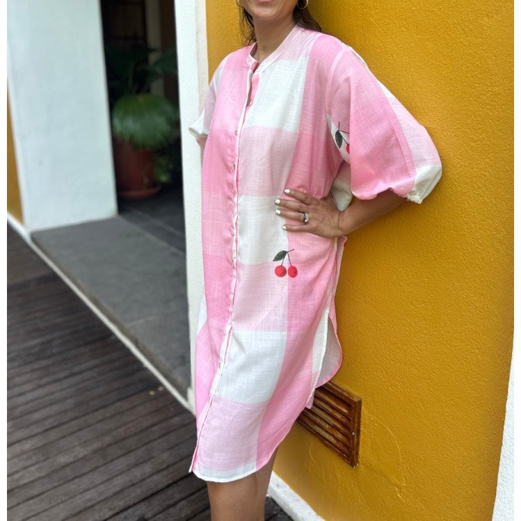 Mindy Pink Gingham Check Shirt Dress