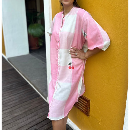 Mindy Pink Gingham Check Shirt Dress