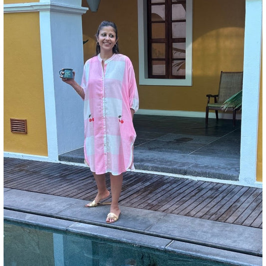 Mindy Pink Gingham Check Shirt Dress
