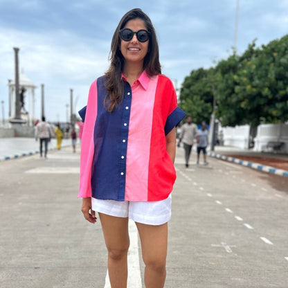 Coco Blue & Shades of Pink Soft Lin'en Shirt