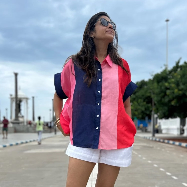 Coco Blue & Shades of Pink Soft Lin'en Shirt