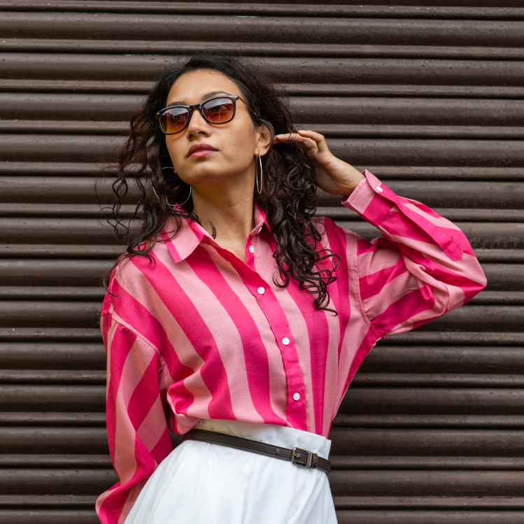 Dark Pink & Light Pink Stripe Oversized Lin'en Shirt