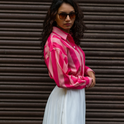 Dark Pink & Light Pink Stripe Oversized Lin'en Shirt