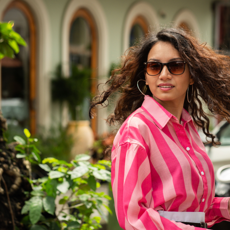 Dark Pink & Light Pink Stripe Oversized Lin'en Shirt