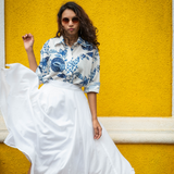 Blue White Pomegranate Chintz Shirt | Oversized Soft Linen Shirt
