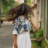Blue White Pomegranate Chintz Shirt | Oversized Soft Linen Shirt