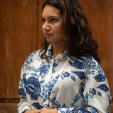 Blue White Pomegranate Chintz Shirt | Oversized Soft Linen Shirt