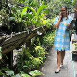 Blue check Audrey dress by Poppy & Co featuring classic check pattern, soft fabric, and a stylish, comfortable fit.
