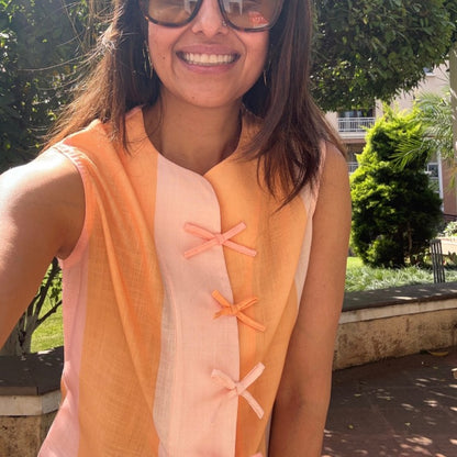The Kiki Bow Waistcoat|Sunset StripeTop
