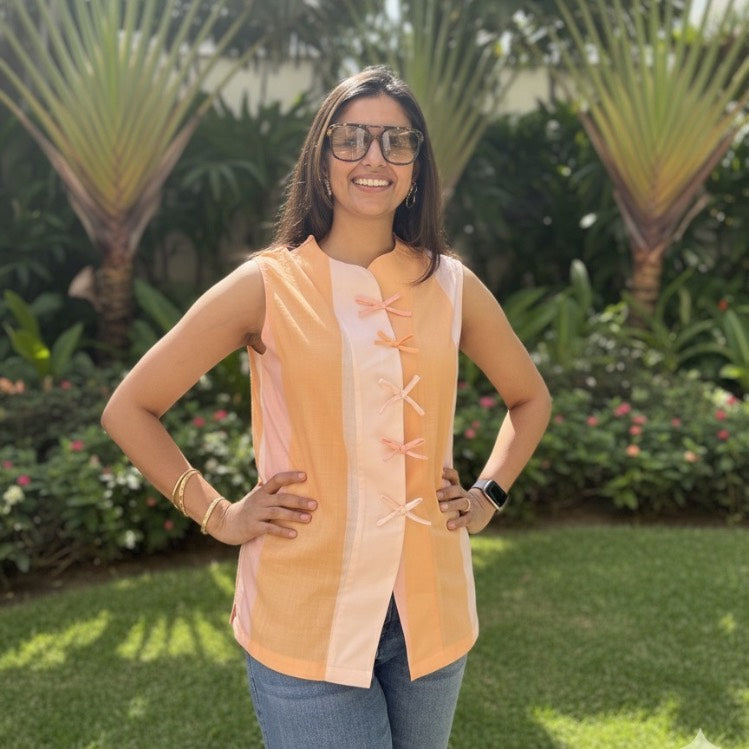 The Kiki Bow Waistcoat|Sunset StripeTop