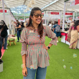 Iris Smocked Puff Sleeve Top - Pink & Green Stripe