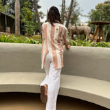 Beige striped shirt by Poppy & Co featuring classic stripes, soft fabric, and a comfortable, stylish fit.