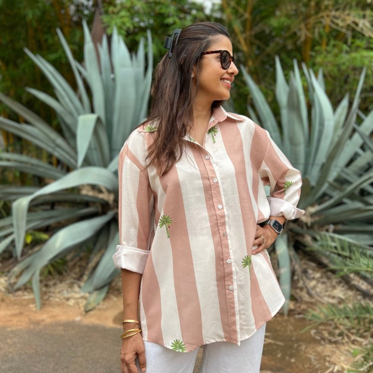 Ellen Banana Tree, Beige & Off White Stripe Shirt