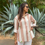 Beige striped shirt by Poppy & Co featuring classic stripes, soft fabric, and a comfortable, stylish fit.
