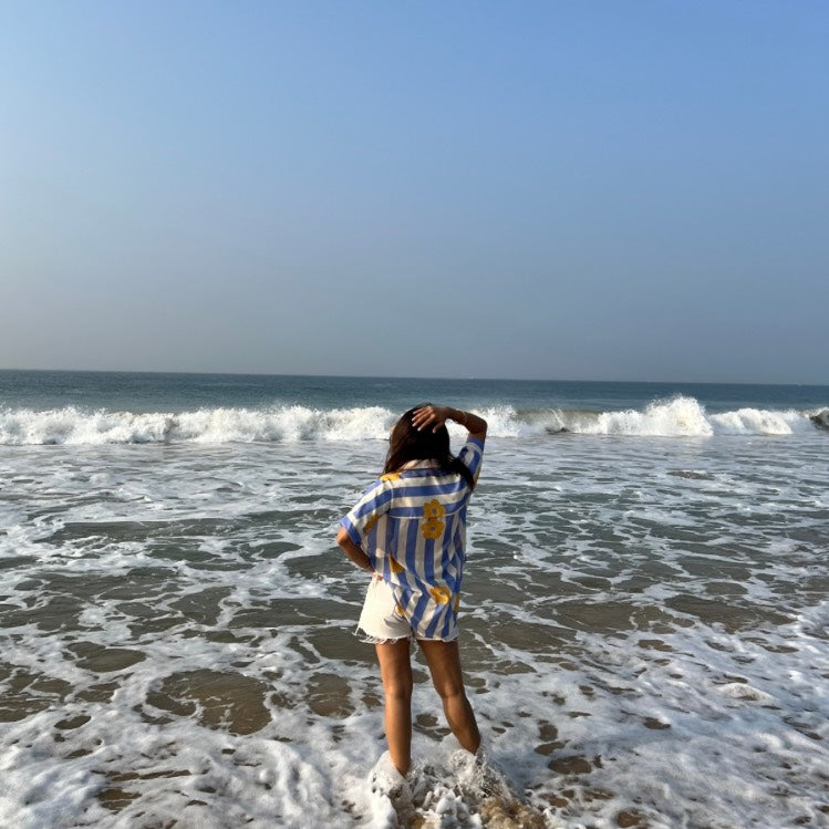 Brookie Blue Stripe & Mustard Floral Shirt | Poppy & Co