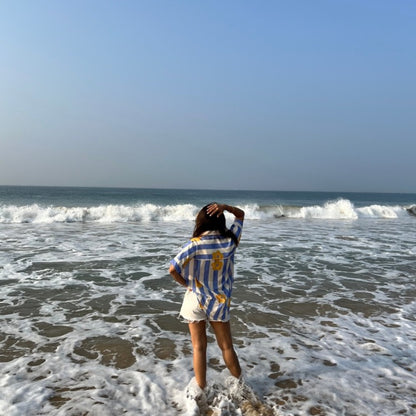 Brookie Blue Stripe & Mustard Floral Shirt | Poppy & Co