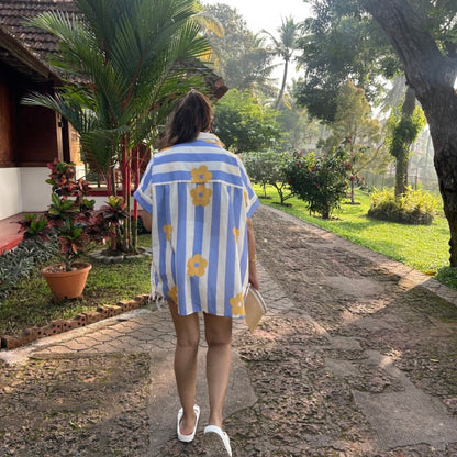 Brookie Blue Stripe & Mustard Floral Shirt | Poppy & Co