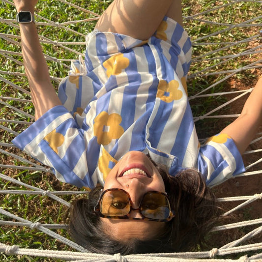 Brookie Blue Stripe & Mustard Floral Shirt | Poppy & Co