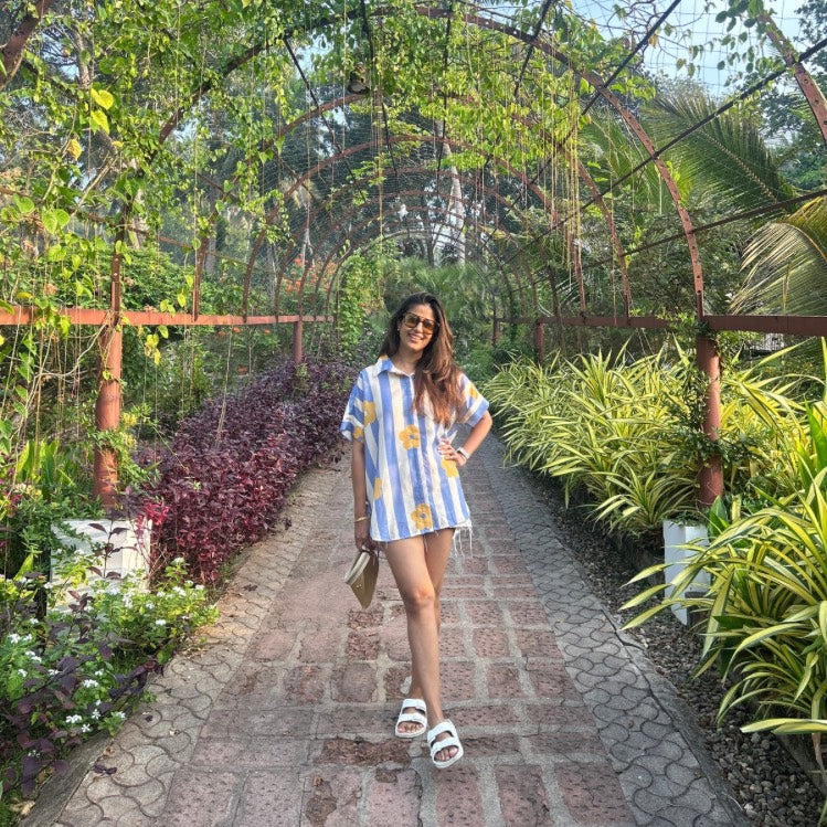 Brookie Blue Stripe & Mustard Floral Shirt | Poppy & Co