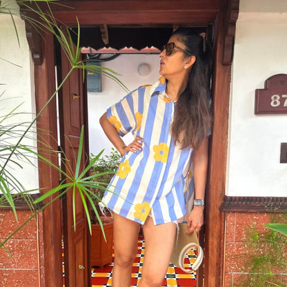 Brookie Blue Stripe & Mustard Floral Shirt | Poppy & Co