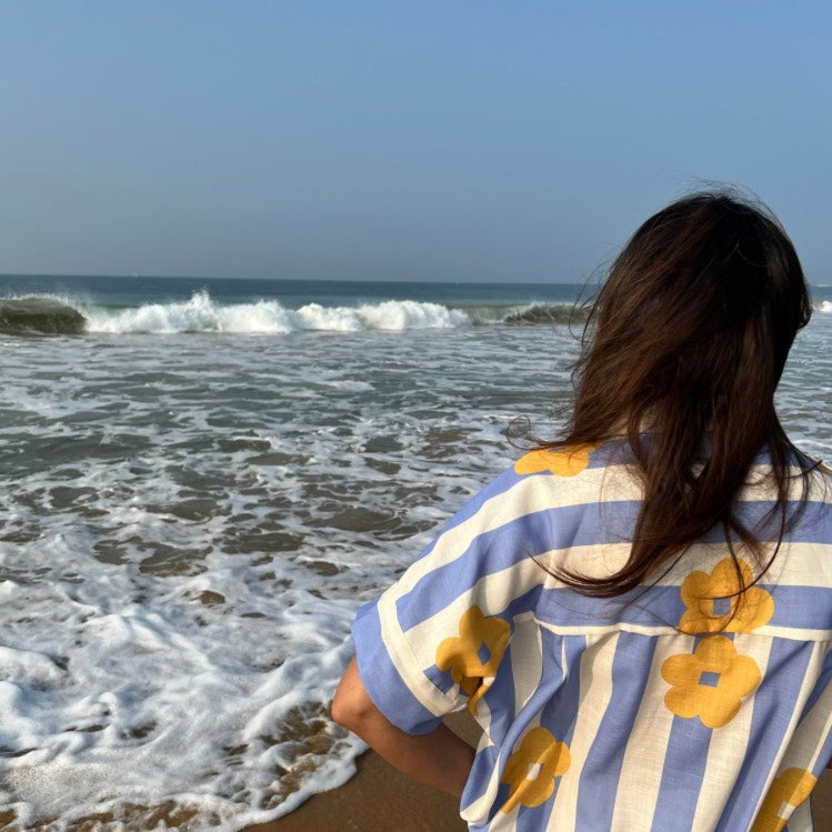 Brookie Blue Stripe & Mustard Floral Shirt | Poppy & Co