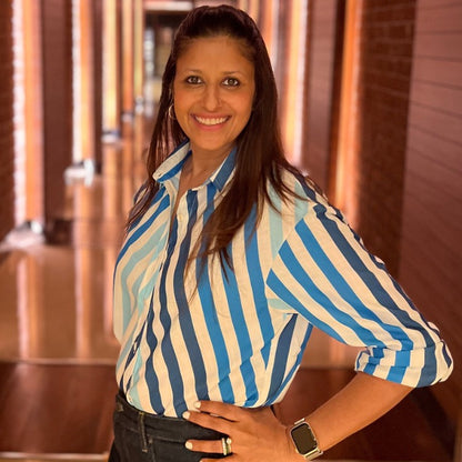 Ellen Blue & White Stripe Oversized Shirt – Open Back Detailing