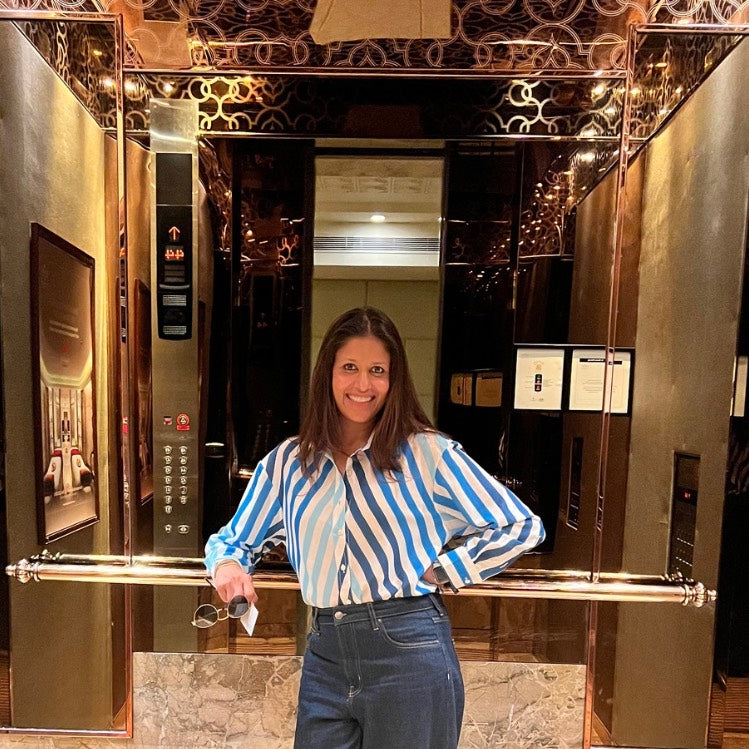 Ellen Blue & White Stripe Oversized Shirt – Open Back Detailing