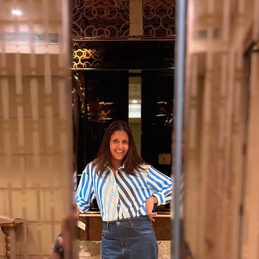 Ellen Blue & White Stripe Oversized Shirt – Open Back Detailing