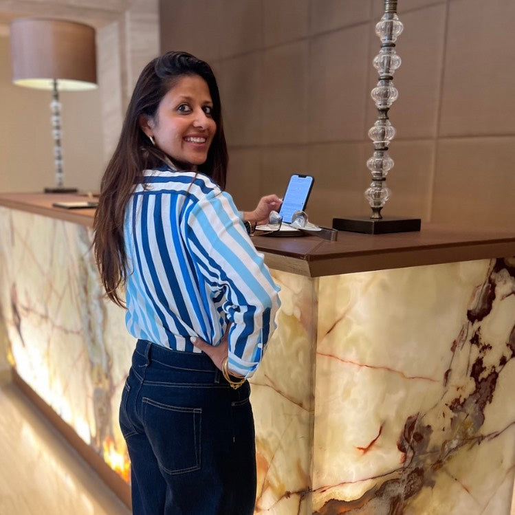 Ellen Blue & White Stripe Oversized Shirt – Open Back Detailing