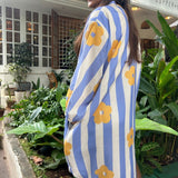 The Mindy Dress | Blue & White Stripe with Yellow Floral