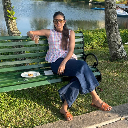 Multi-Check Ruffle Peplum Top | Semi-Open Back | Poppy & Co