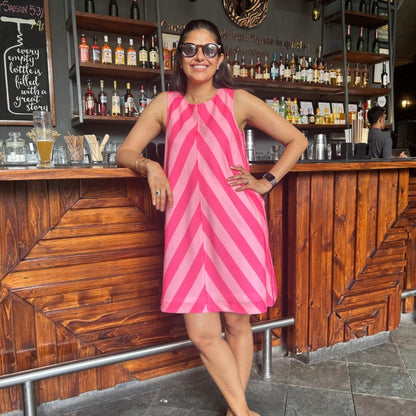 Audrey Tropic Candy Pink & Light Pink Stripe Shift Dress