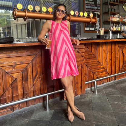 Audrey Tropic Candy Pink & Light Pink Stripe Shift Dress