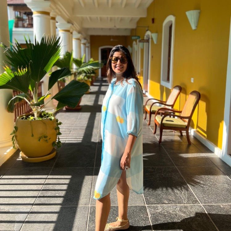 Mindy Blue Gingham Check Shirt Dress