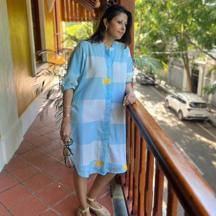 Mindy Blue Gingham Check Shirt Dress