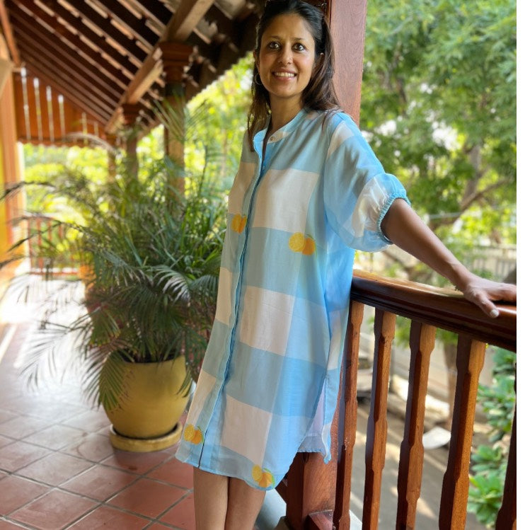 Mindy Blue Gingham Check Shirt Dress